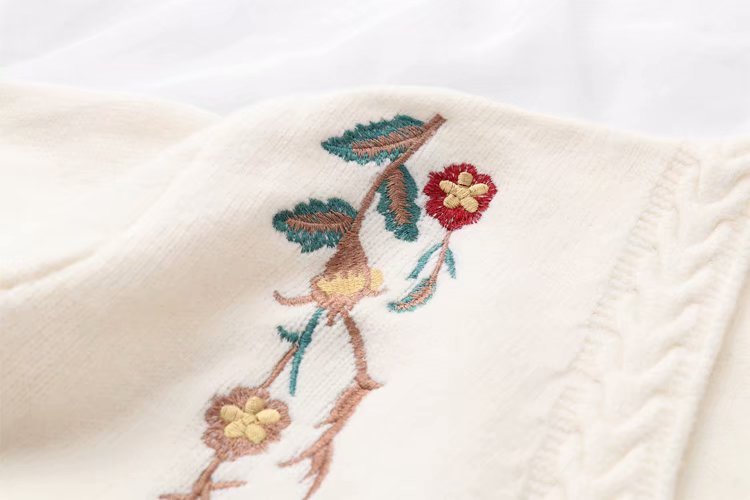 Sweet-Embroidery Balloon Cardigan