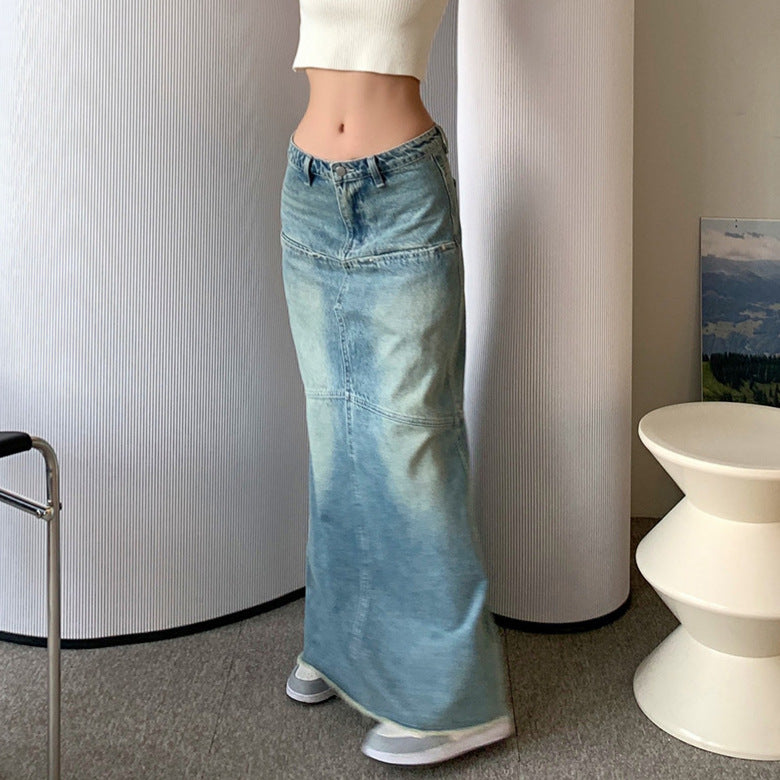 Bleach-Washed Denim Maxi