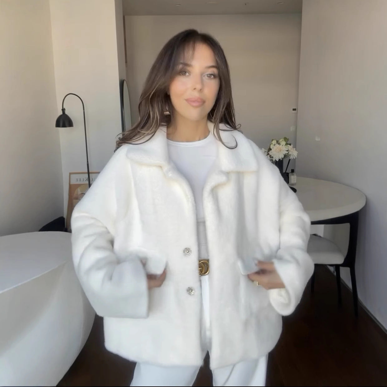 Frosted-Elegance Fur Coat