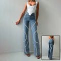 Curve-Studded Denim Straight-Legs