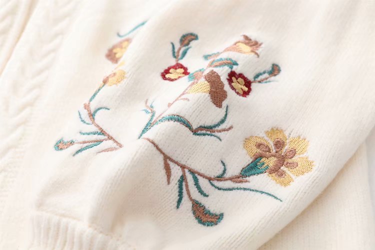 Sweet-Embroidery Balloon Cardigan
