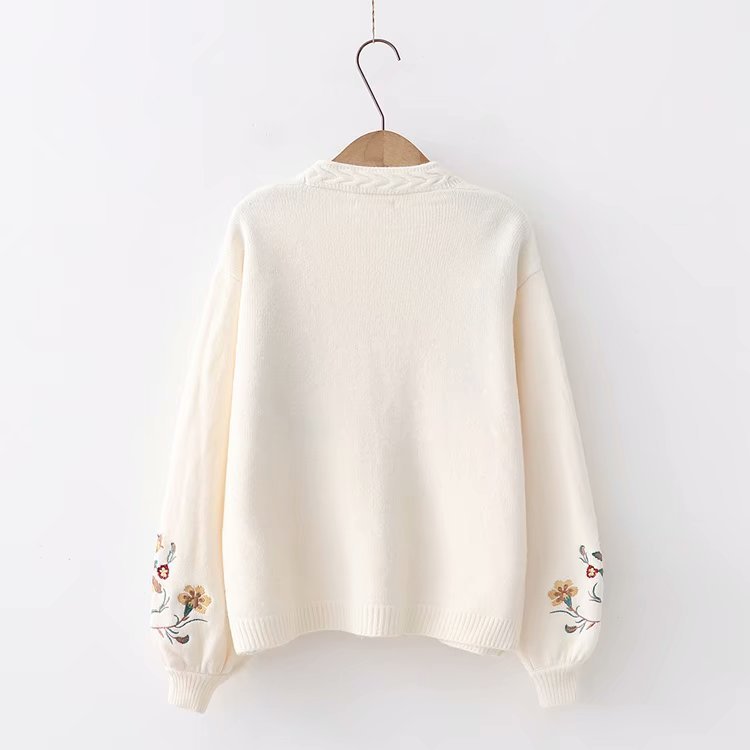 Sweet-Embroidery Balloon Cardigan