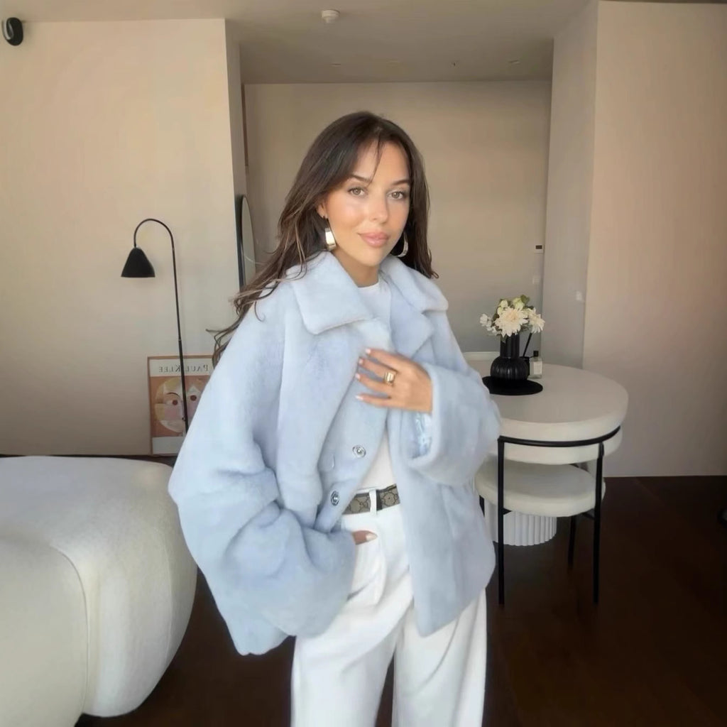 Frosted-Elegance Fur Coat