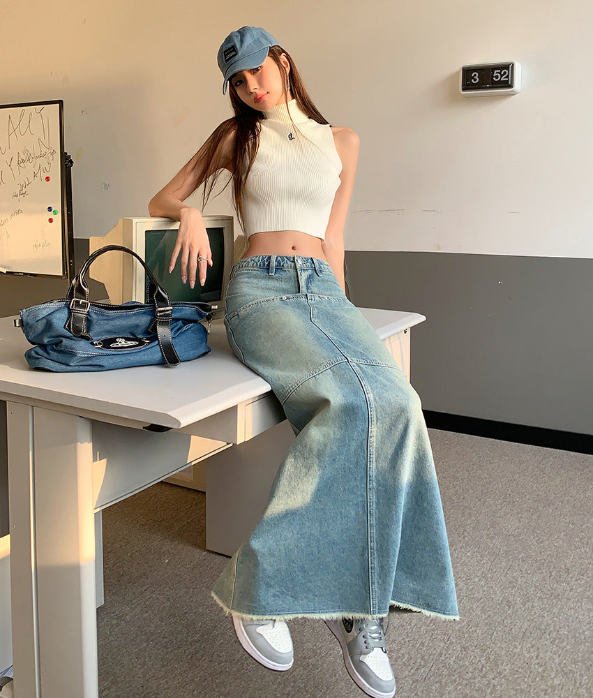 Bleach-Washed Denim Maxi