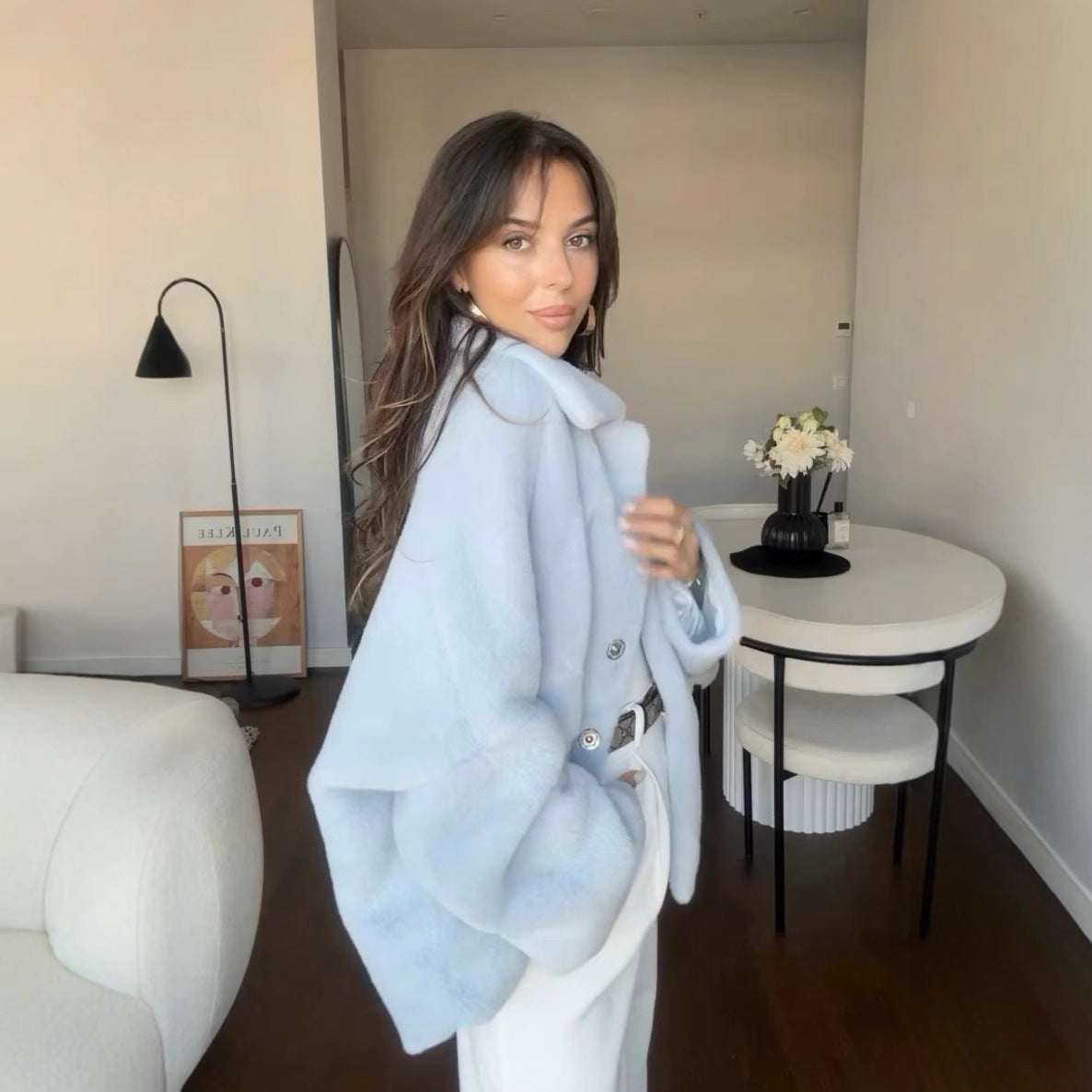 Frosted-Elegance Fur Coat