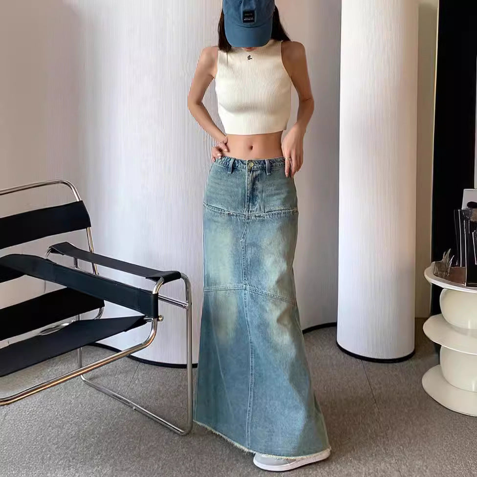 Bleach-Washed Denim Maxi