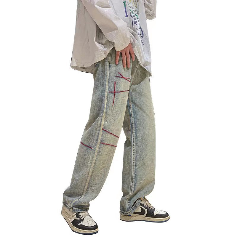 Love-Stitched Denim Trousers