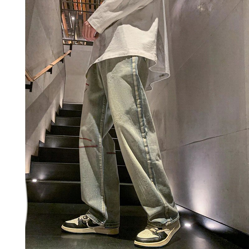 Love-Stitched Denim Trousers