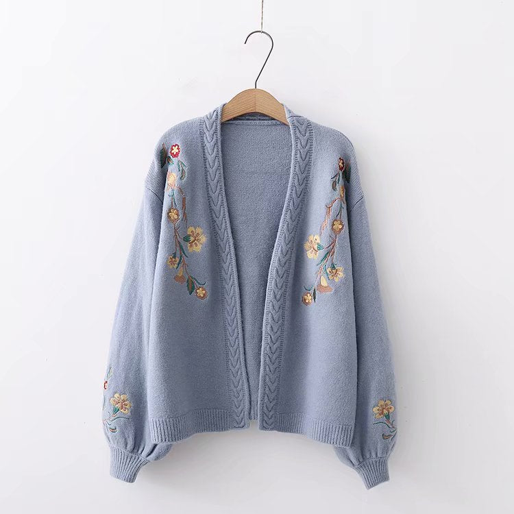 Sweet-Embroidery Balloon Cardigan