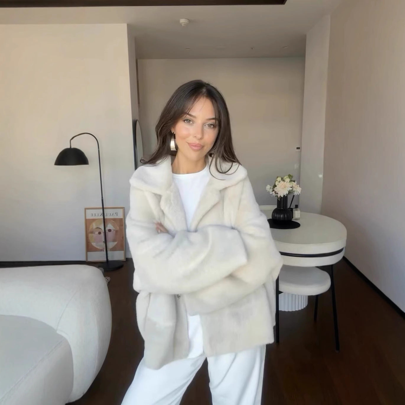 Frosted-Elegance Fur Coat